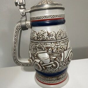 Avon Ceramic Stein with Blue and Brown Motifs
